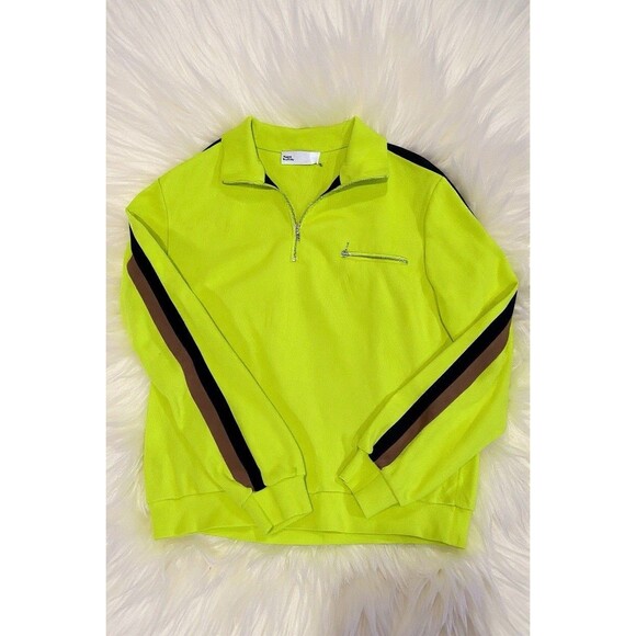 Tory Burch Knit Quarter Zip in Bright Lime Size Medium - Picture 6 of 14